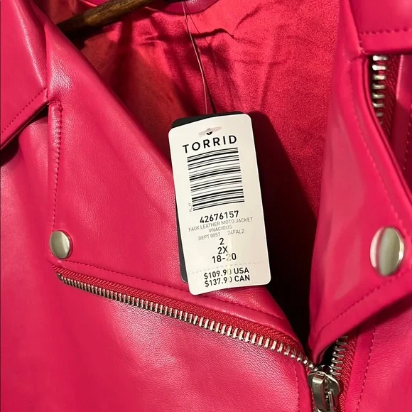 Torrid Pink Faux Leather Moto Jacket, Size 2 - Picture 2 of 8